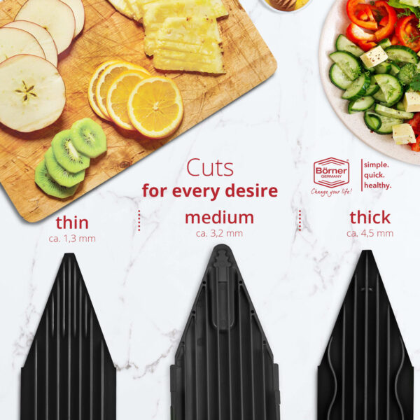 Börner V6 ExclusiveLine Mandoline Starter Set (7 pcs.) • Vegetable Slicer  (V-Slicer) + Inserts + Safety Guard • 3 Cutting Thicknesses + 2 Knife  Inserts • Kitchen Slicer Set (black)